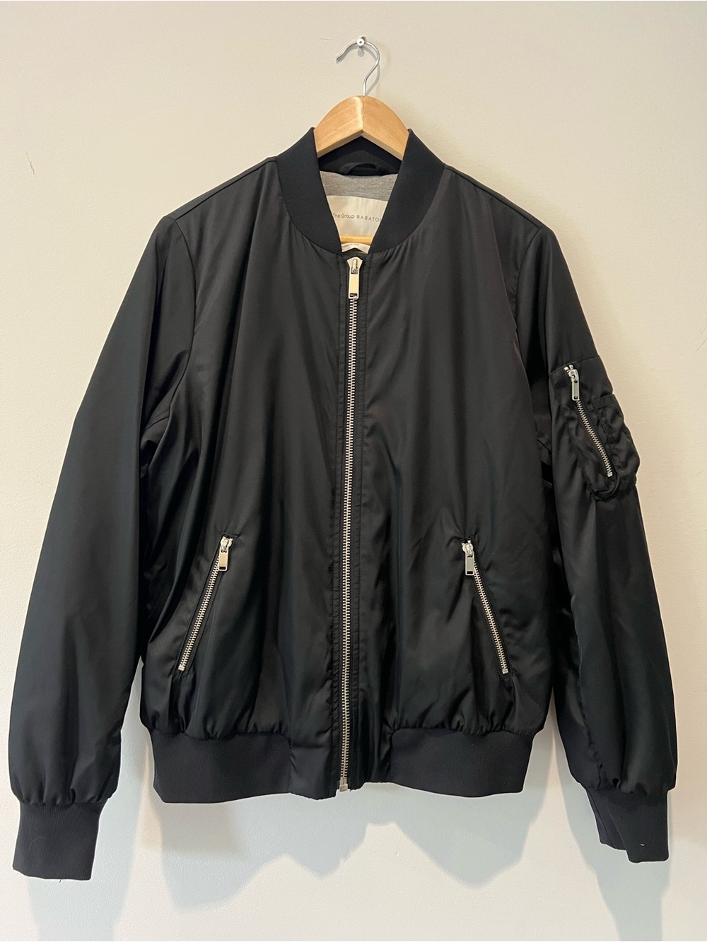 Babaton Black Bomber Jacket with Zip Pockets